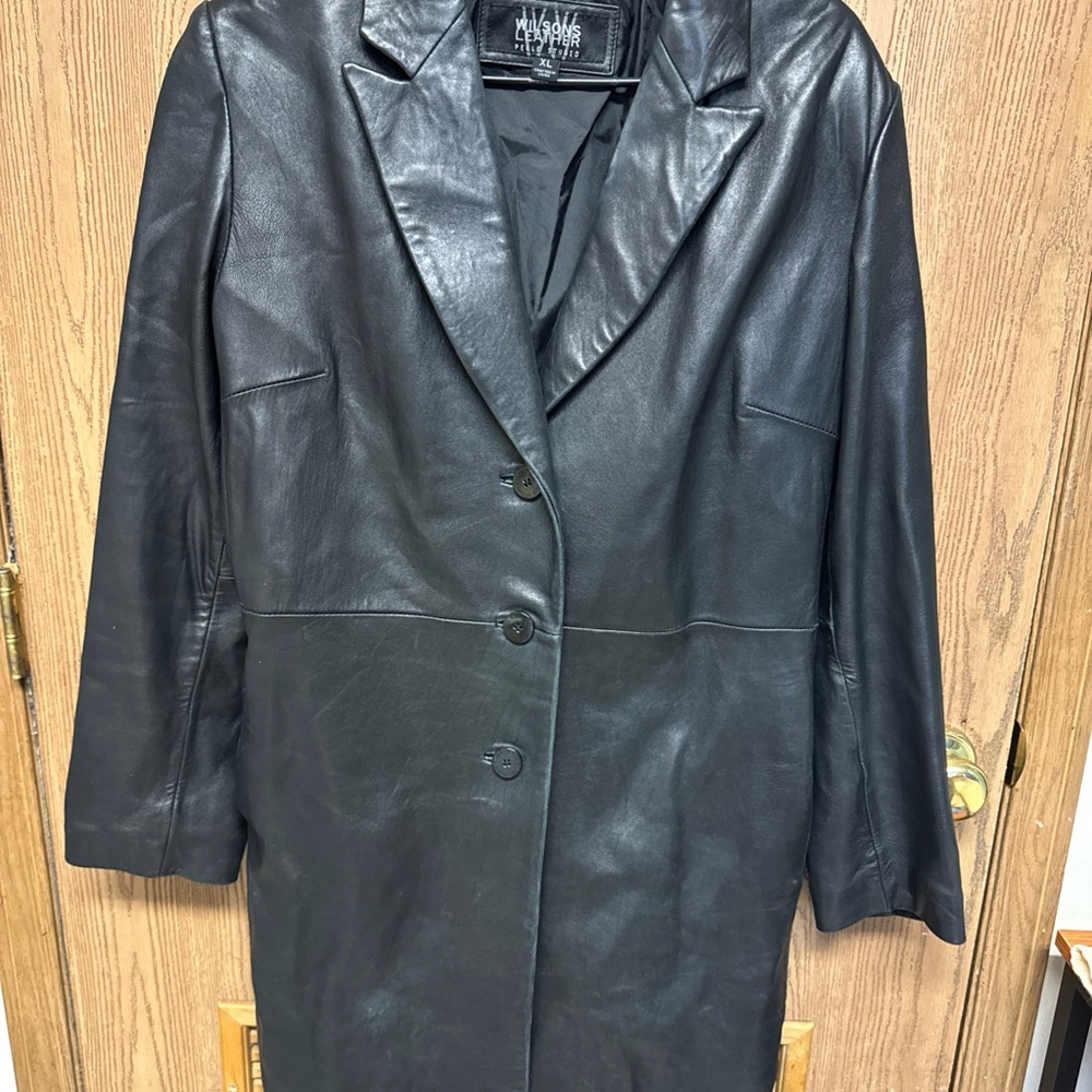 Pelle Studio Wilsons Jacket Women’s XL Black Leather Car Coat Long Blazer